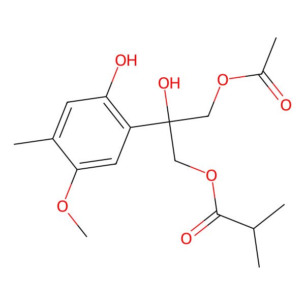 2D Structure of [(2R)-3-acetyloxy-2-hydroxy-2-(2-hydroxy-5-methoxy-4-methylphenyl)propyl] 2-methylpropanoate