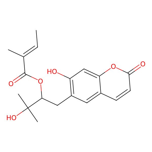 2D Structure of [(2R)-3-hydroxy-1-(7-hydroxy-2-oxochromen-6-yl)-3-methylbutan-2-yl] (Z)-2-methylbut-2-enoate