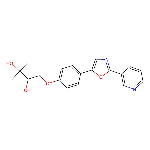 2D Structure of (2R)-3-methyl-1-[4-(2-pyridin-3-yl-1,3-oxazol-5-yl)phenoxy]butane-2,3-diol