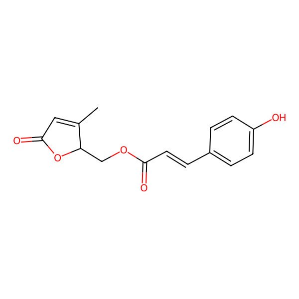 2D Structure of [(2R)-3-methyl-5-oxo-2H-furan-2-yl]methyl (E)-3-(4-hydroxyphenyl)prop-2-enoate