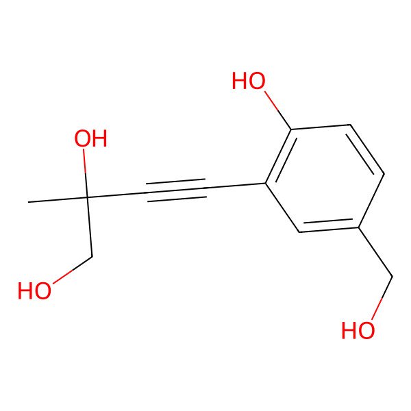 2D Structure of (2R)-4-[2-hydroxy-5-(hydroxymethyl)phenyl]-2-methylbut-3-yne-1,2-diol