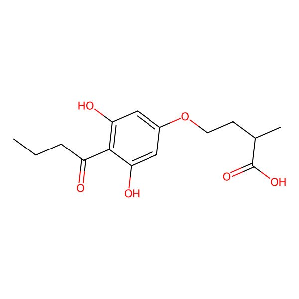 2D Structure of (2R)-4-(4-butanoyl-3,5-dihydroxyphenoxy)-2-methylbutanoic acid 2D Structure of (2R)-4-(4-butanoyl-3,5-dihydroxyphenoxy)-2-methylbutanoic acid