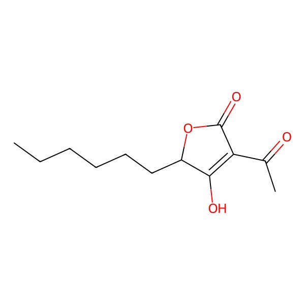 2D Structure of (2R)-4-acetyl-2-hexyl-3-hydroxy-2H-furan-5-one