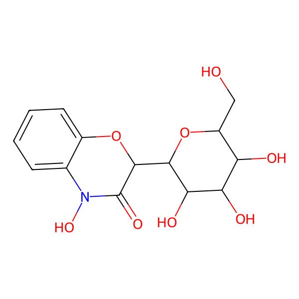 2D Structure of (2R)-4-hydroxy-2-[(3R,4S,5S,6R)-3,4,5-trihydroxy-6-(hydroxymethyl)oxan-2-yl]-1,4-benzoxazin-3-one