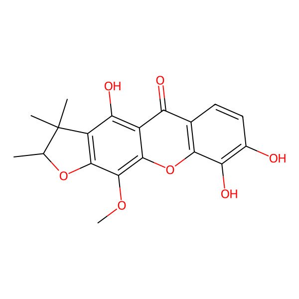 2D Structure of (2R)-4,8,9-trihydroxy-11-methoxy-2,3,3-trimethyl-2H-furo[3,2-b]xanthen-5-one