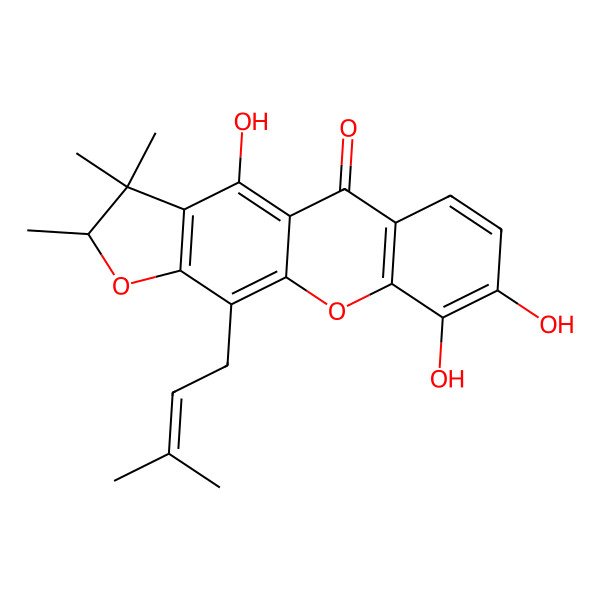 2D Structure of (2R)-4,8,9-trihydroxy-2,3,3-trimethyl-11-(3-methylbut-2-enyl)-2H-furo[3,2-b]xanthen-5-one