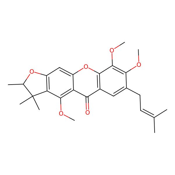 2D Structure of (2R)-4,8,9-trimethoxy-2,3,3-trimethyl-7-(3-methylbut-2-enyl)-2H-furo[3,2-b]xanthen-5-one