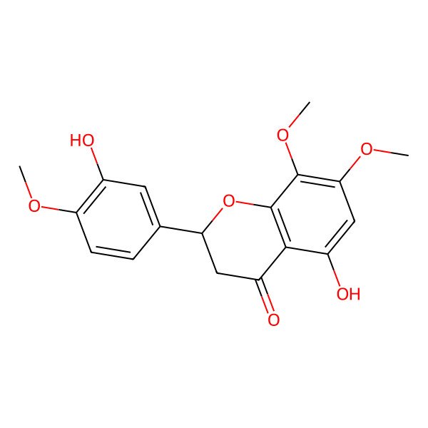 2D Structure of (2R)-5-hydroxy-2-(3-hydroxy-4-methoxyphenyl)-7,8-dimethoxy-2,3-dihydrochromen-4-one