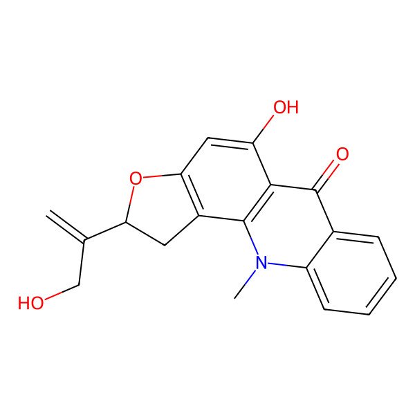 2D Structure of (2R)-5-hydroxy-2-(3-hydroxyprop-1-en-2-yl)-11-methyl-1,2-dihydrofuro[2,3-c]acridin-6-one