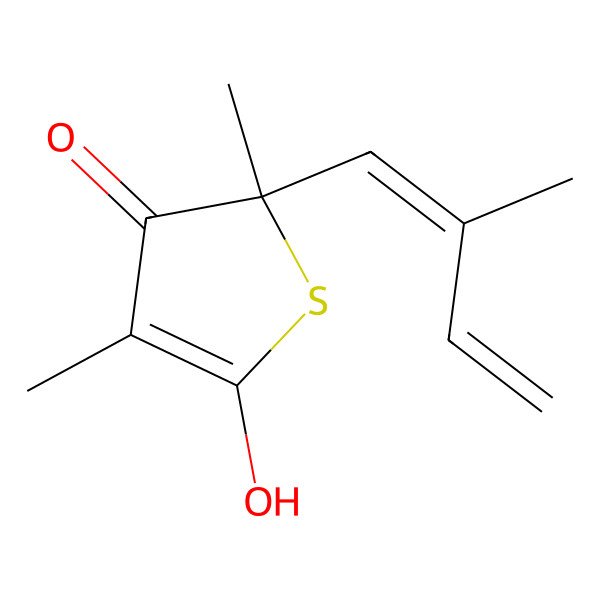 2D Structure of (2R)-5-hydroxy-2,4-dimethyl-2-[(1E)-2-methylbuta-1,3-dienyl]thiophen-3-one