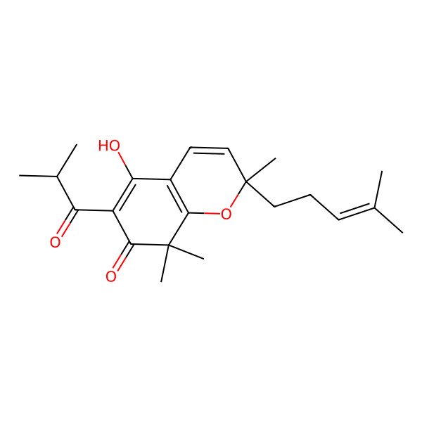 2D Structure of (2R)-5-hydroxy-2,8,8-trimethyl-2-(4-methylpent-3-enyl)-6-(2-methylpropanoyl)chromen-7-one