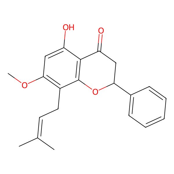 2D Structure of (2R)-5-hydroxy-7-methoxy-8-(3-methylbut-2-enyl)-2-phenyl-2,3-dihydrochromen-4-one