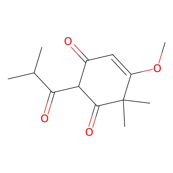 2D Structure of (2R)-5-methoxy-6,6-dimethyl-2-(2-methylpropanoyl)cyclohex-4-ene-1,3-dione