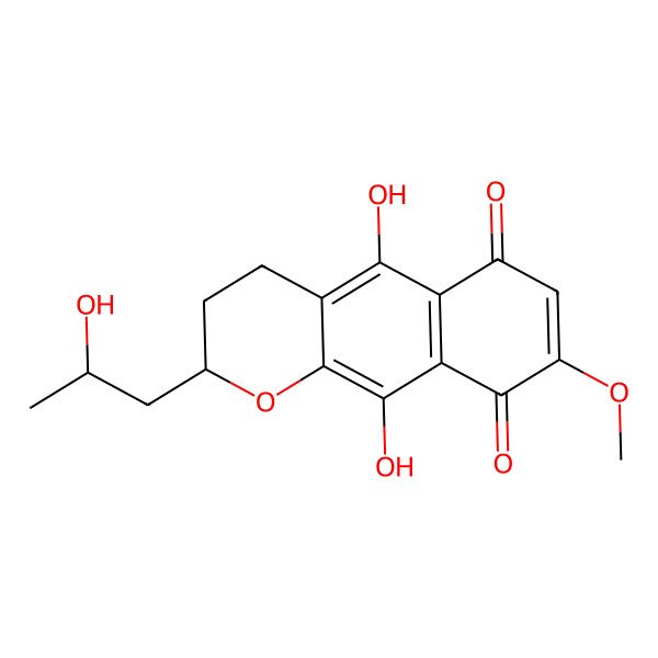 2D Structure of (2R)-5,10-dihydroxy-2-[(2S)-2-hydroxypropyl]-8-methoxy-3,4-dihydro-2H-benzo[g]chromene-6,9-dione