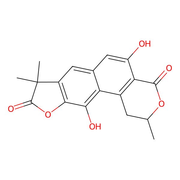 2D Structure of (2R)-5,11-dihydroxy-2,8,8-trimethyl-1,2-dihydro-[1]benzofuro[6,5-f]isochromene-4,9-dione