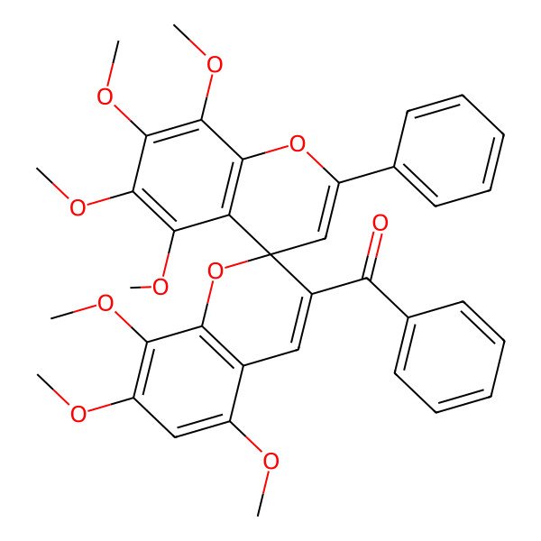 2D Structure of [(2R)-5,5',6',7,7',8,8'-heptamethoxy-2'-phenyl-2,4'-spirobi[chromene]-3-yl]-phenylmethanone