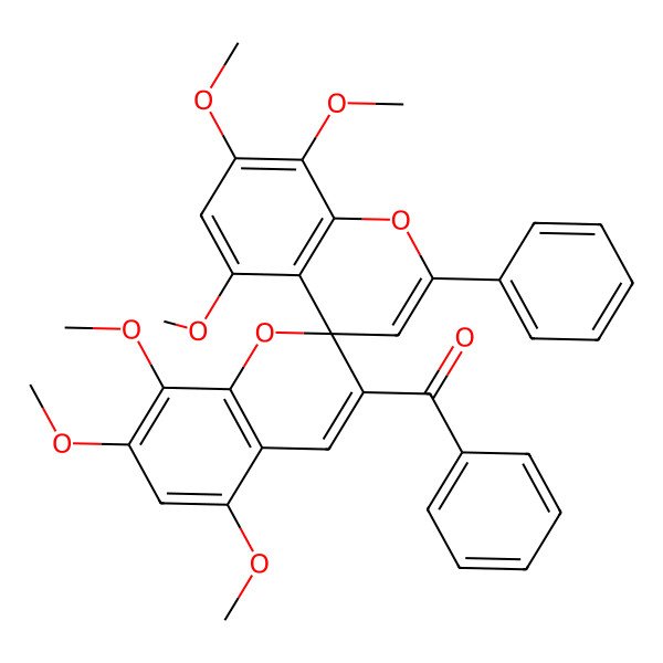 2D Structure of [(2R)-5,5',7,7',8,8'-hexamethoxy-2'-phenyl-2,4'-spirobi[chromene]-3-yl]-phenylmethanone