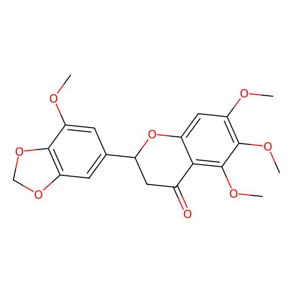 2D Structure of (2R)-5,6,7-trimethoxy-2-(7-methoxy-1,3-benzodioxol-5-yl)-2,3-dihydrochromen-4-one