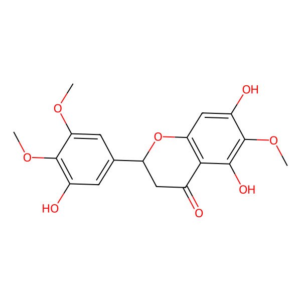 2D Structure of (2R)-5,7-dihydroxy-2-(3-hydroxy-4,5-dimethoxyphenyl)-6-methoxy-2,3-dihydrochromen-4-one