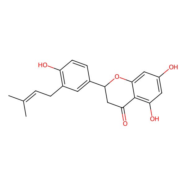 2D Structure of (2R)-5,7-dihydroxy-2-[4-hydroxy-3-(3-methylbut-2-enyl)phenyl]-2,3-dihydrochromen-4-one