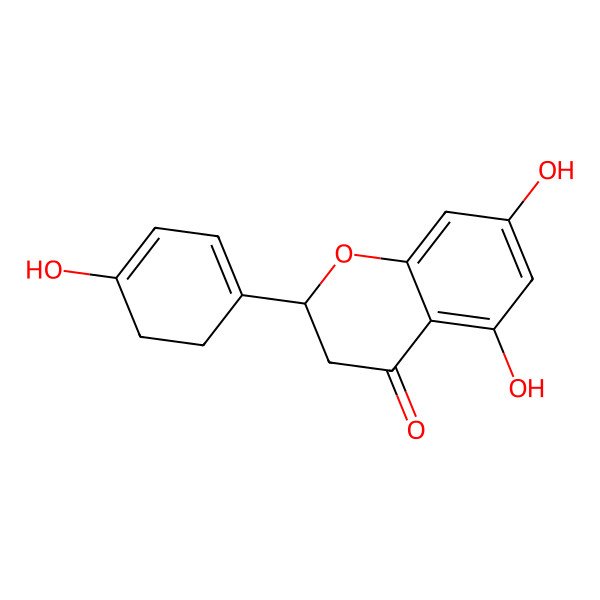 2D Structure of (2R)-5,7-dihydroxy-2-(4-hydroxycyclohexa-1,3-dien-1-yl)-2,3-dihydrochromen-4-one