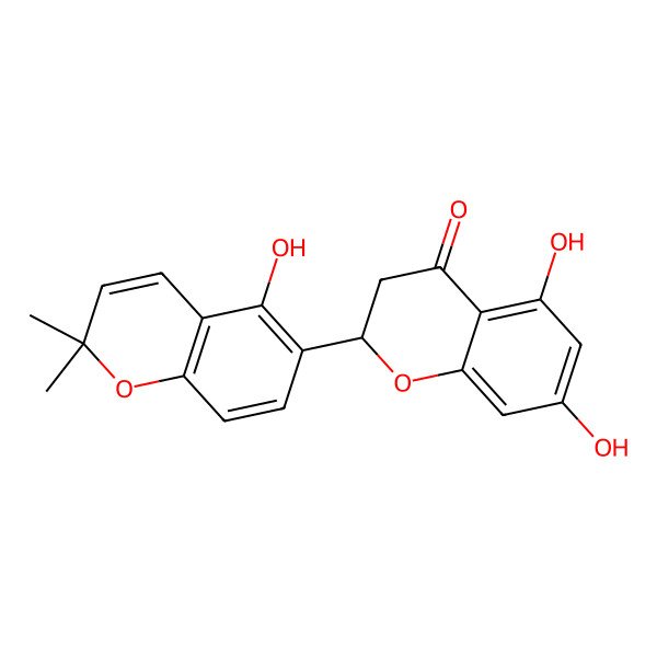 2D Structure of (2R)-5,7-dihydroxy-2-(5-hydroxy-2,2-dimethylchromen-6-yl)-2,3-dihydrochromen-4-one
