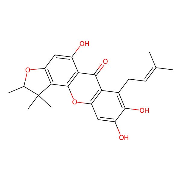 2D Structure of (2R)-5,8,9-trihydroxy-1,1,2-trimethyl-7-(3-methylbut-2-enyl)-2H-furo[2,3-c]xanthen-6-one