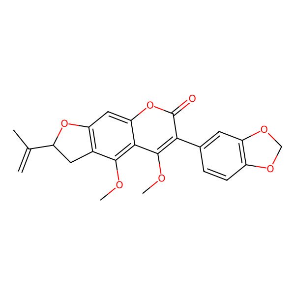 2D Structure of (2R)-6-(1,3-benzodioxol-5-yl)-4,5-dimethoxy-2-prop-1-en-2-yl-2,3-dihydrofuro[3,2-g]chromen-7-one