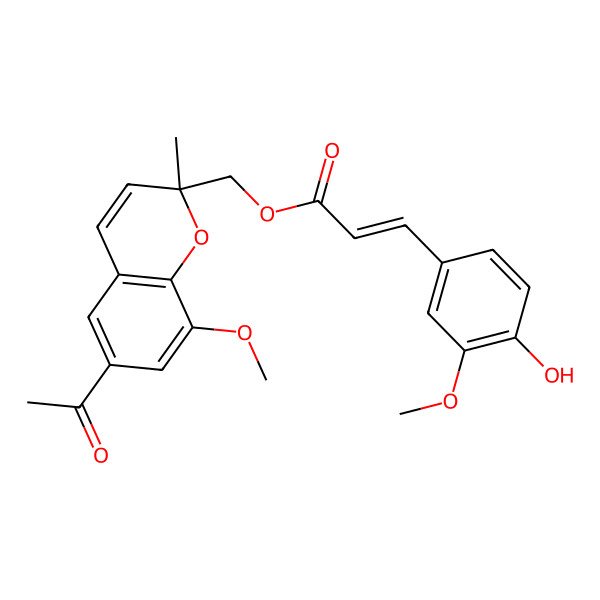 2D Structure of [(2R)-6-acetyl-8-methoxy-2-methylchromen-2-yl]methyl (E)-3-(4-hydroxy-3-methoxyphenyl)prop-2-enoate