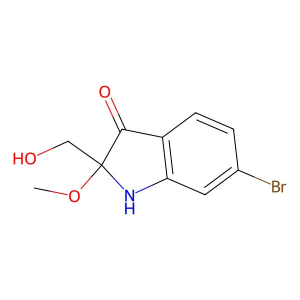 2D Structure of (2R)-6-bromo-2-(hydroxymethyl)-2-methoxy-1H-indol-3-one