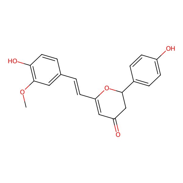 2D Structure of (2R)-6-[(E)-2-(4-hydroxy-3-methoxyphenyl)ethenyl]-2-(4-hydroxyphenyl)-2,3-dihydropyran-4-one