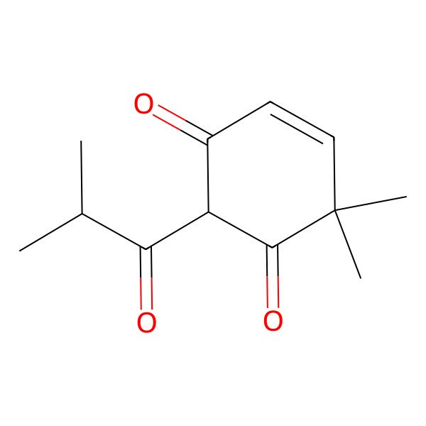 2D Structure of (2R)-6,6-dimethyl-2-(2-methylpropanoyl)cyclohex-4-ene-1,3-dione 2D Structure of (2R)-6,6-dimethyl-2-(2-methylpropanoyl)cyclohex-4-ene-1,3-dione