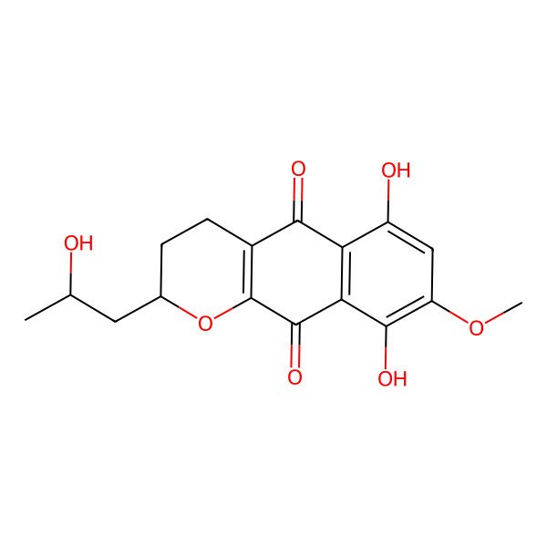 2D Structure of (2R)-6,9-dihydroxy-2-[(2S)-2-hydroxypropyl]-8-methoxy-3,4-dihydro-2H-benzo[g]chromene-5,10-dione