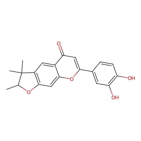 2D Structure of (2R)-7-(3,4-dihydroxyphenyl)-2,3,3-trimethyl-2H-furo[3,2-g]chromen-5-one