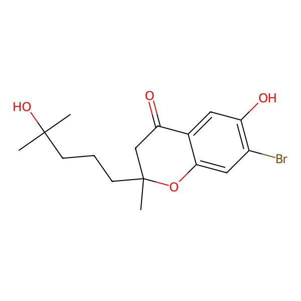 2D Structure of (2R)-7-bromo-6-hydroxy-2-(4-hydroxy-4-methylpentyl)-2-methyl-3H-chromen-4-one