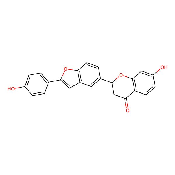 2D Structure of (2R)-7-hydroxy-2-[2-(4-hydroxyphenyl)-1-benzofuran-5-yl]-2,3-dihydrochromen-4-one