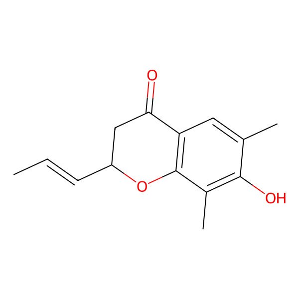 2D Structure of (2s)-2,3-Dihydro-7-hydroxy-6,8-dimethyl-2-[(e)-prop-1-enyl]-chroman-4-one