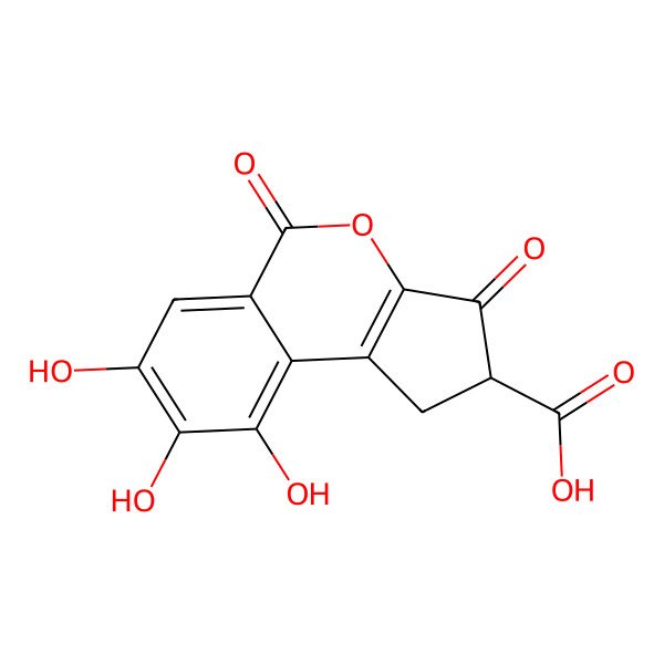 2D Structure of (2R)-7,8,9-trihydroxy-3,5-dioxo-1,2-dihydrocyclopenta[c]isochromene-2-carboxylic acid