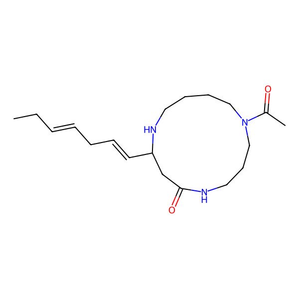 2D Structure of (2R)-9-acetyl-2-[(1Z,4Z)-hepta-1,4-dienyl]-1,5,9-triazacyclotridecan-4-one
