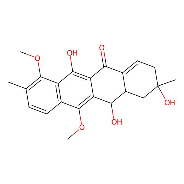 2D Structure of (2R,12R,12aR)-2,6,12-trihydroxy-7,11-dimethoxy-2,8-dimethyl-1,3,12,12a-tetrahydrotetracen-5-one