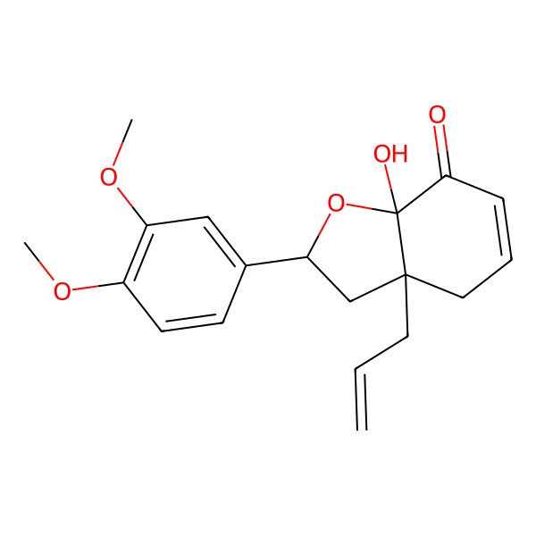 2D Structure of (2R,3aR,7aS)-2-(3,4-dimethoxyphenyl)-7a-hydroxy-3a-prop-2-enyl-3,4-dihydro-2H-1-benzofuran-7-one