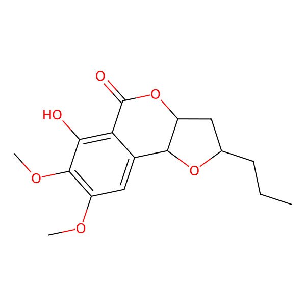 2D Structure of (2R,3aR,9bR)-6-hydroxy-7,8-dimethoxy-2-propyl-2,3,3a,9b-tetrahydrofuro[3,2-c]isochromen-5-one