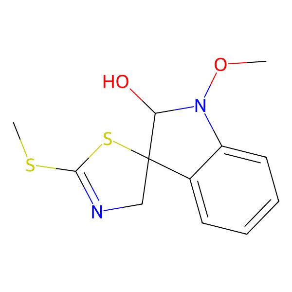 2D Structure of (2R,3R)-1-methoxy-2'-methylsulfanylspiro[2H-indole-3,5'-4H-1,3-thiazole]-2-ol