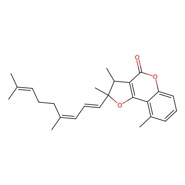 2D Structure of (2R,3R)-2-[(1E,3E)-4,8-dimethylnona-1,3,7-trienyl]-2,3,9-trimethyl-3H-furo[3,2-c]chromen-4-one