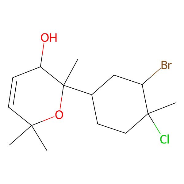 2D Structure of (2R,3R)-2-[(1S,3S,4S)-3-bromo-4-chloro-4-methylcyclohexyl]-2,6,6-trimethyl-3H-pyran-3-ol