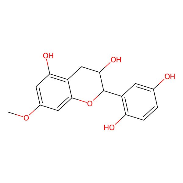 2D Structure of (2R,3R)-2-(2,5-dihydroxyphenyl)-7-methoxy-3,4-dihydro-2H-chromene-3,5-diol