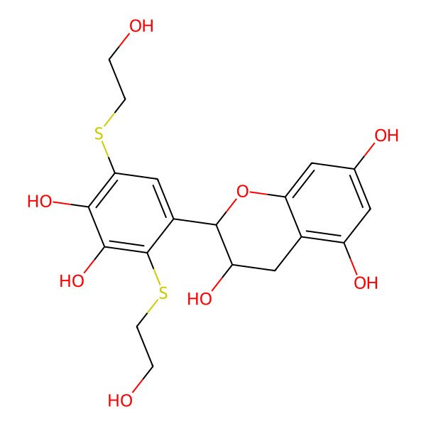 2D Structure of (2R,3R)-2-[3,4-dihydroxy-2,5-bis(2-hydroxyethylsulfanyl)phenyl]-3,4-dihydro-2H-chromene-3,5,7-triol