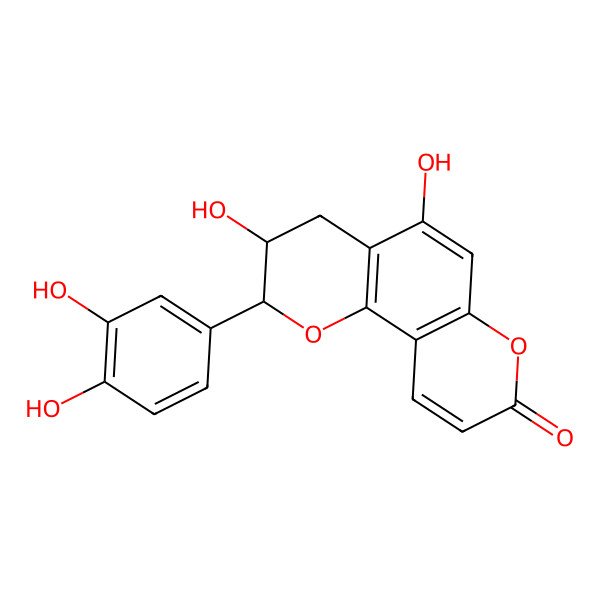 2D Structure of (2R,3R)-2-(3,4-dihydroxyphenyl)-3,5-dihydroxy-3,4-dihydro-2H-pyrano[2,3-f]chromen-8-one