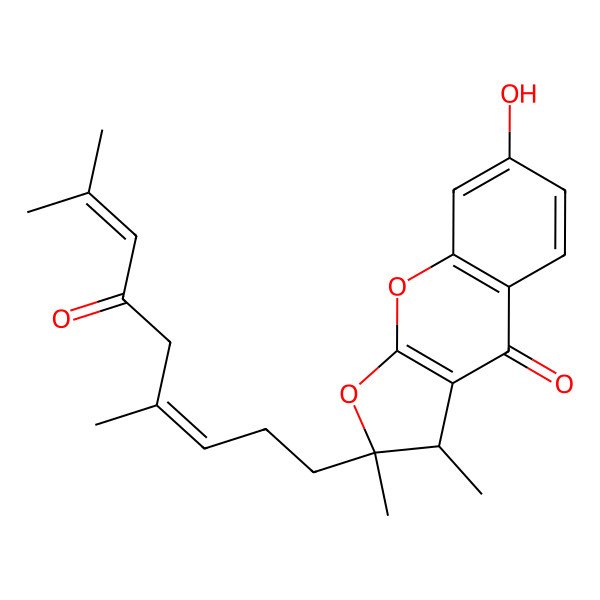 2D Structure of (2R,3R)-2-(4,8-dimethyl-6-oxonona-3,7-dienyl)-7-hydroxy-2,3-dimethyl-3H-furo[2,3-b]chromen-4-one