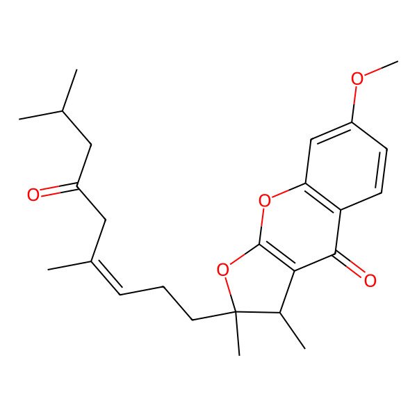 2D Structure of (2R,3R)-2-[(E)-4,8-dimethyl-6-oxonon-3-enyl]-7-methoxy-2,3-dimethyl-3H-furo[2,3-b]chromen-4-one